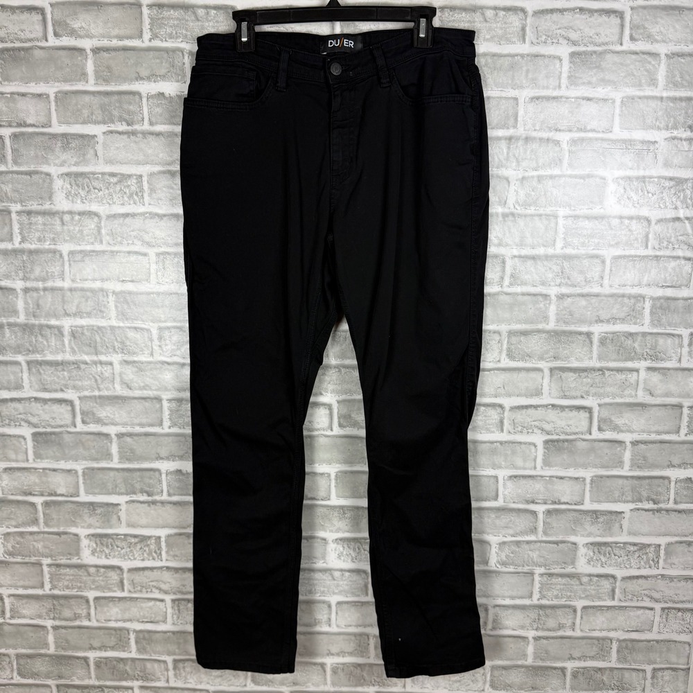 DU/ER No Sweat Relaxed Taper Pants Mens 34 x32 Black Performance Trousers STAIN